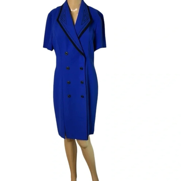 Vintage dress,Blue coat dress,midi,double breasted,embroidered, 80s, flattering - Picture 1 of 13